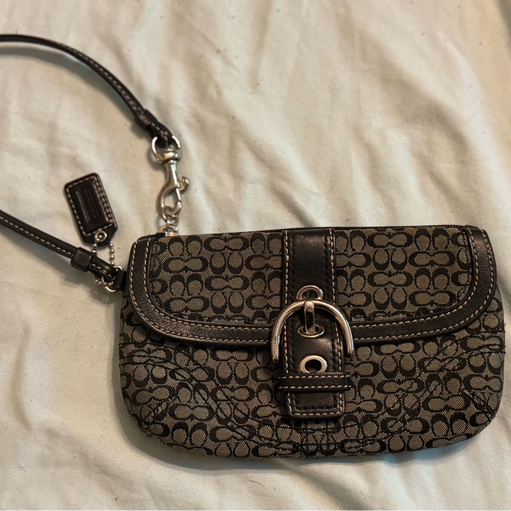 Coach Black and Tan Signature Wristlet